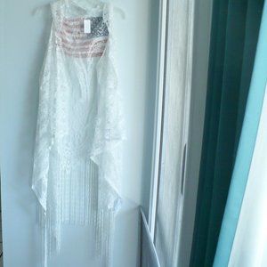 ❤️ Lace Cover-up Lace White With USA Flag Kimono With USA Flag on Back OS NEW